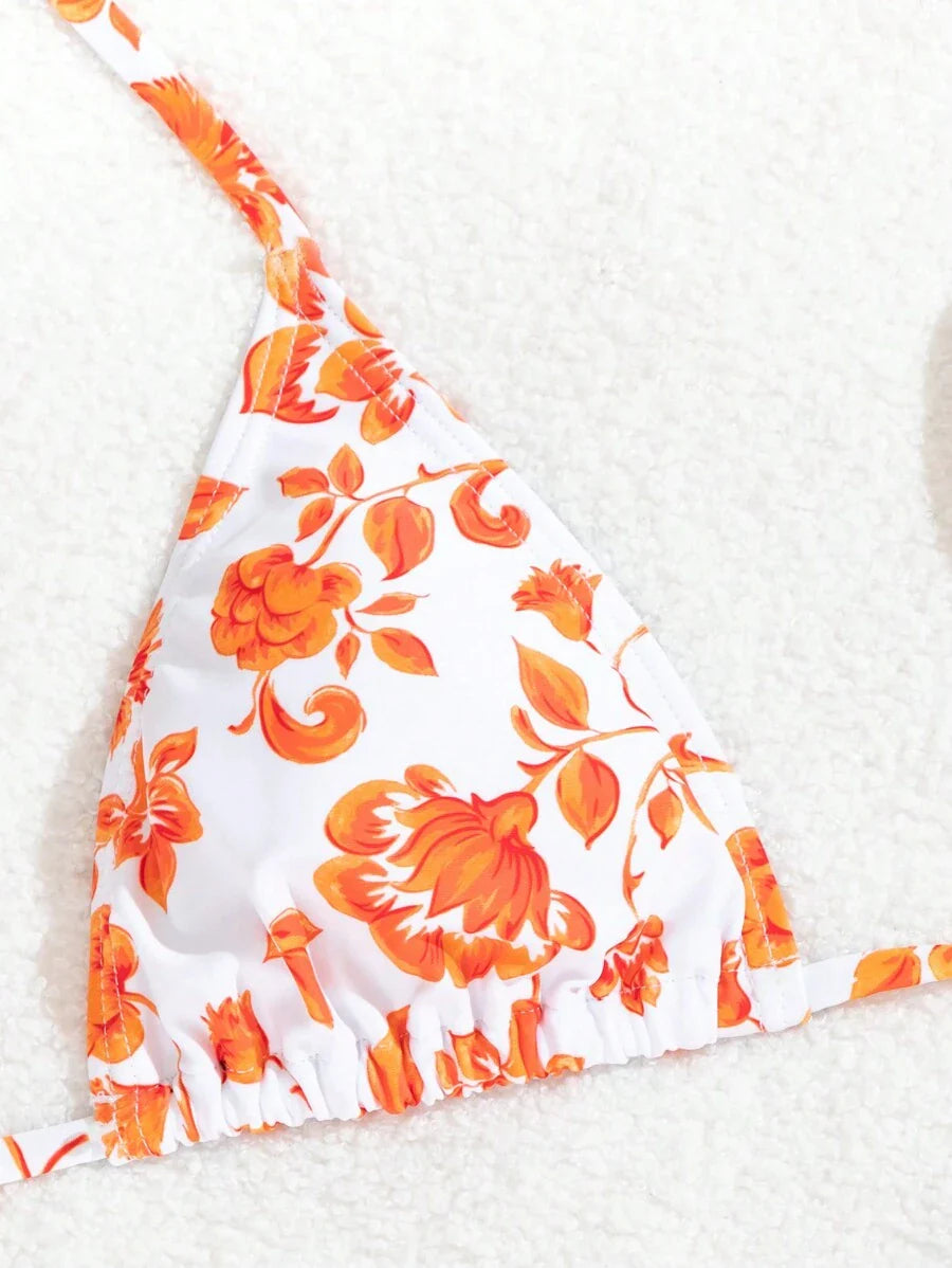 Düğüm Detaylı Çiçek Desenli Bikini Takımı