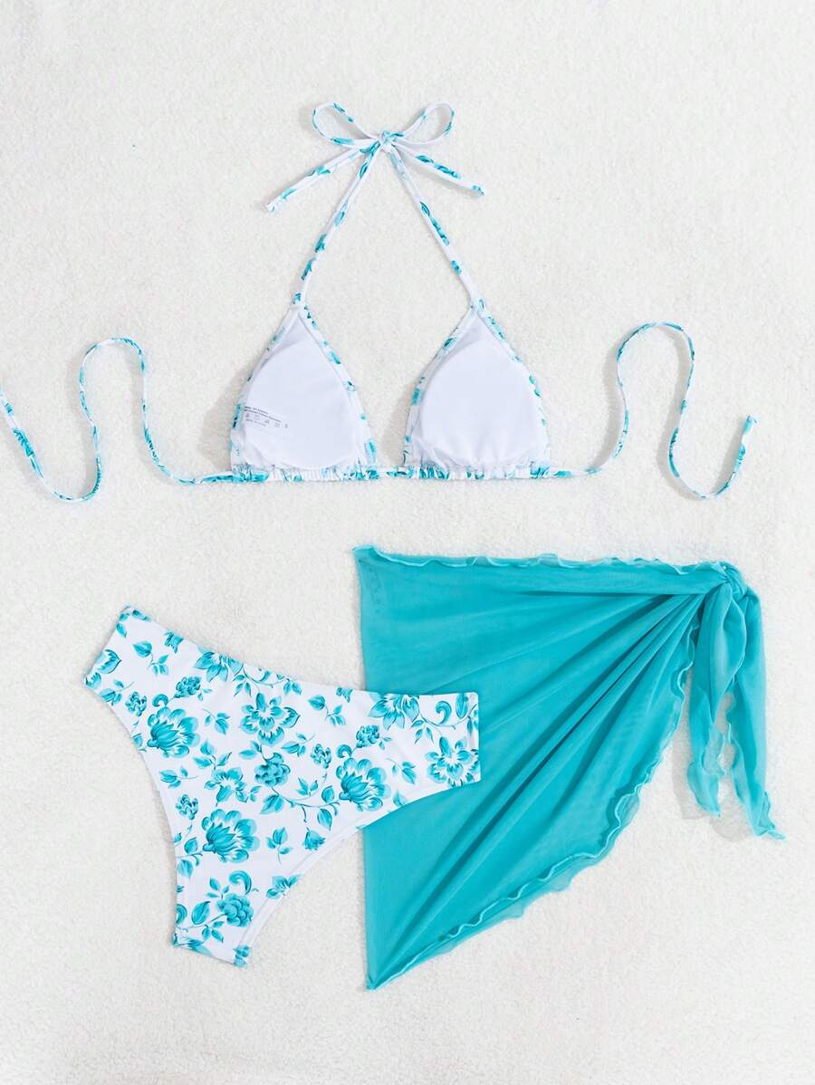 Düğüm Detaylı Çiçek Desenli Bikini Takımı
