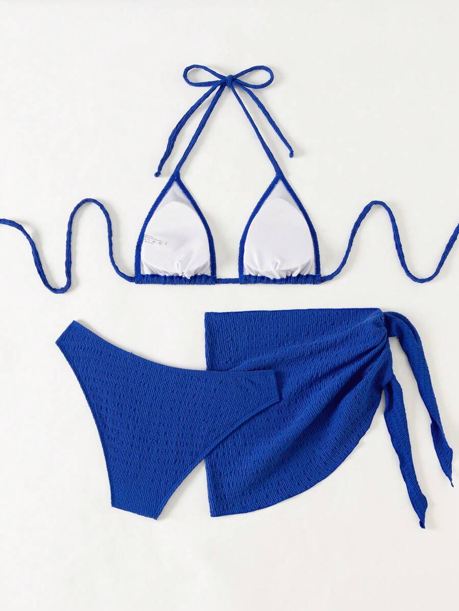 3 Parça Bikini Ve Düğümlü Mini Etek Takımı