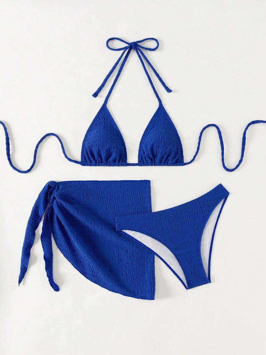 3 Parça Bikini Ve Düğümlü Mini Etek Takımı