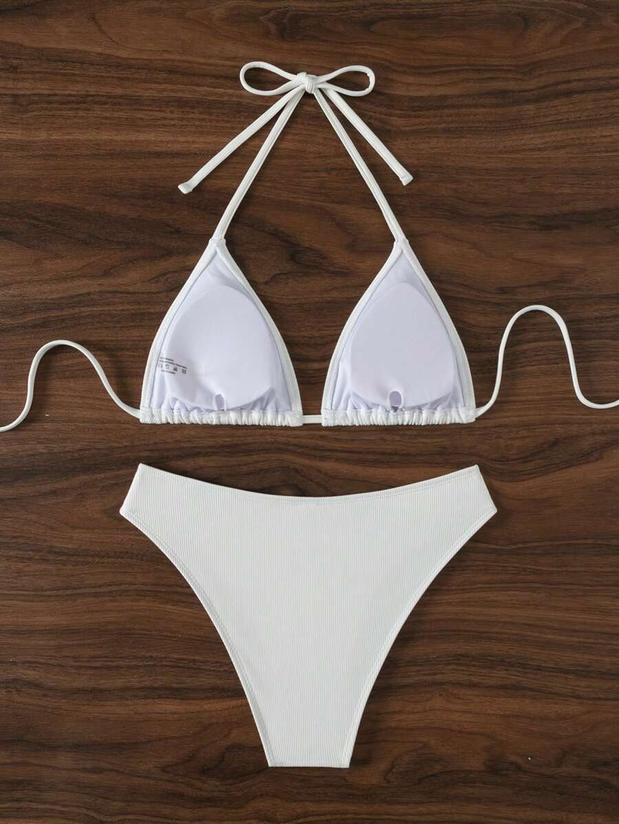 Çiçek Desenli Halter Bağcıklı Bikini Takımı
