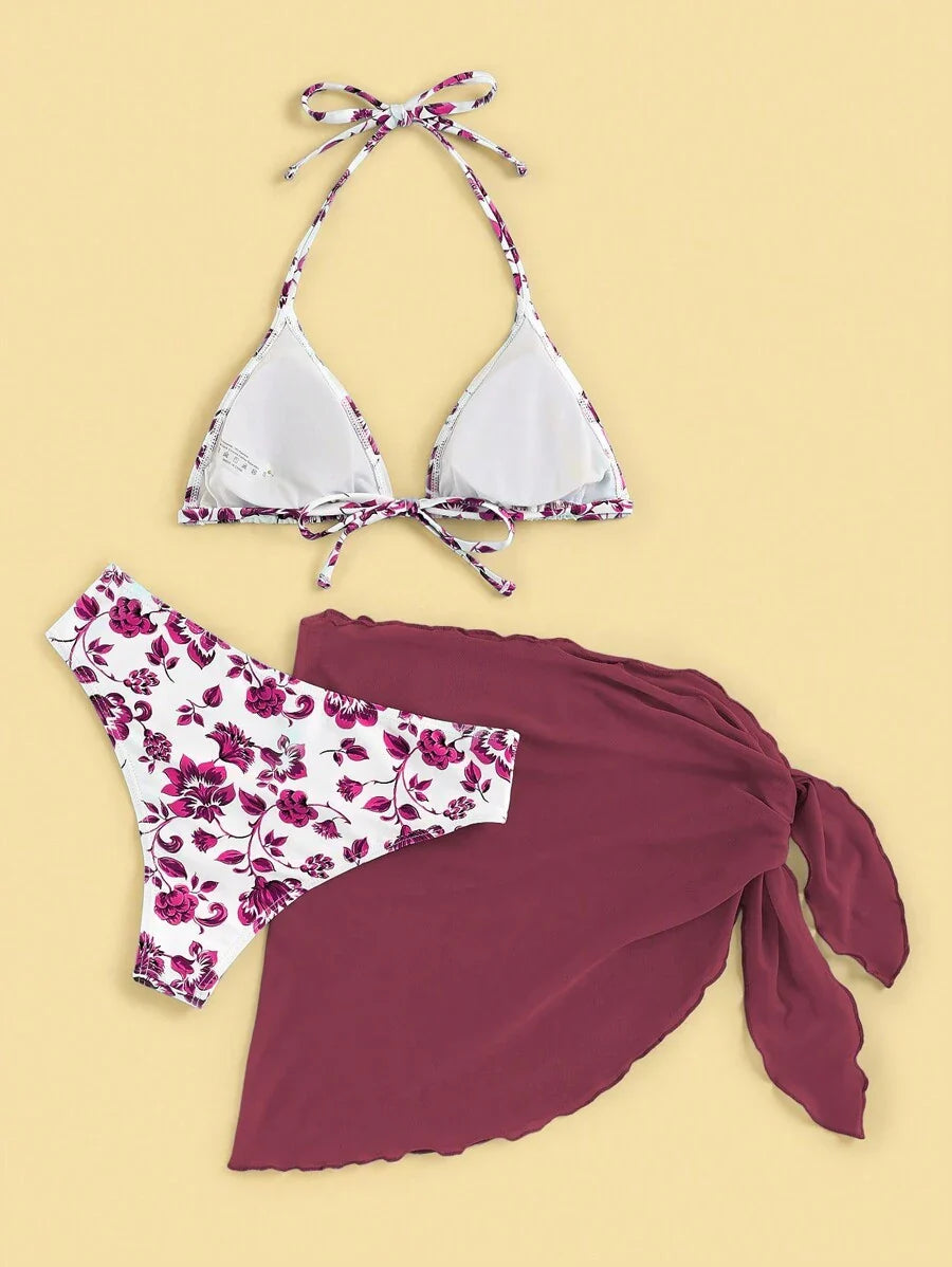 Düğüm Detaylı Çiçek Desenli Bikini Takımı