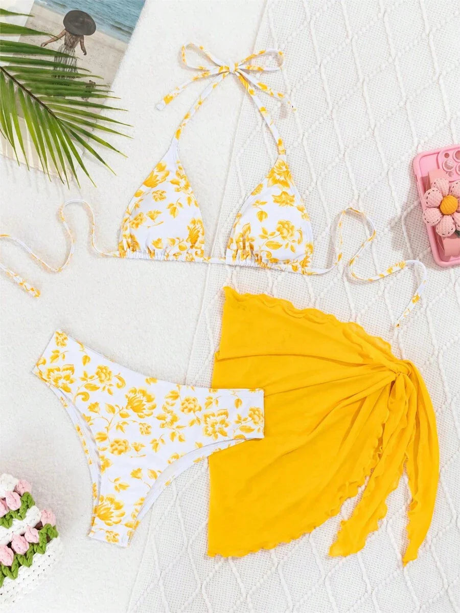 Düğüm Detaylı Çiçek Desenli Bikini Takımı