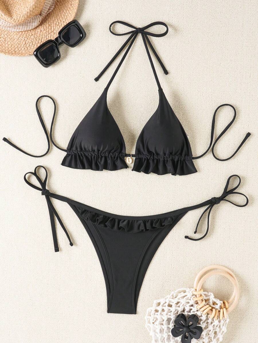 Fırfırlı Askılı Kırmızı Bikini Takımı