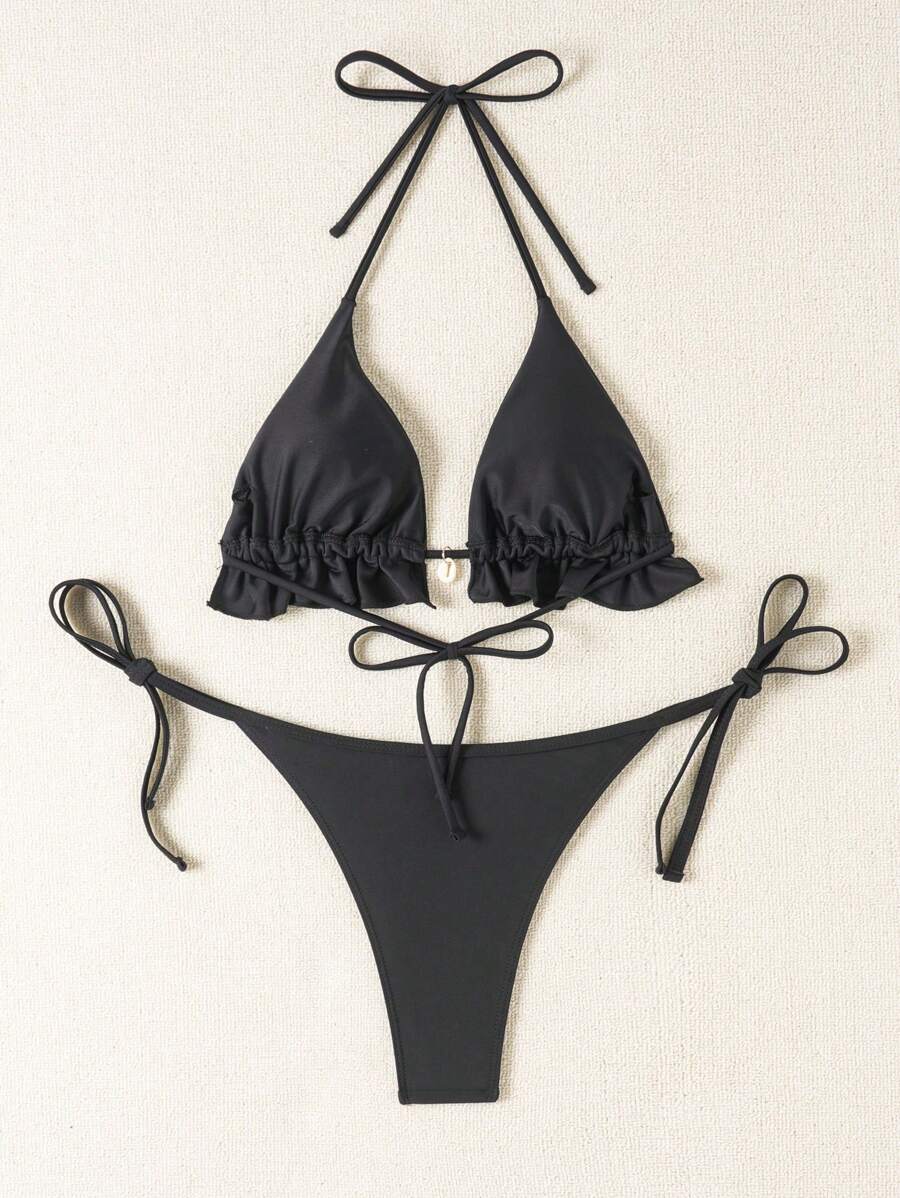 Fırfırlı Askılı Kırmızı Bikini Takımı