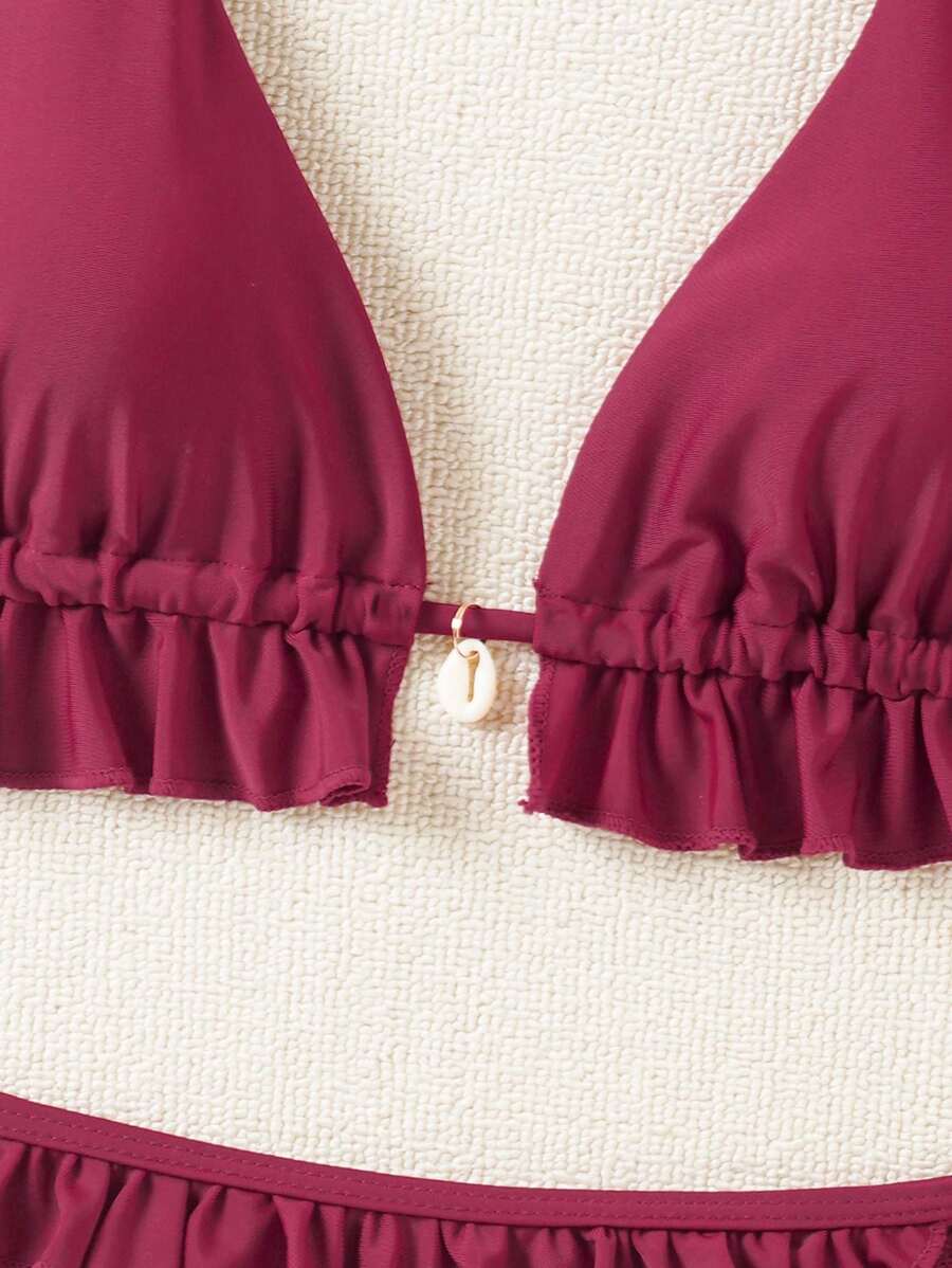 Fırfırlı Askılı Kırmızı Bikini Takımı