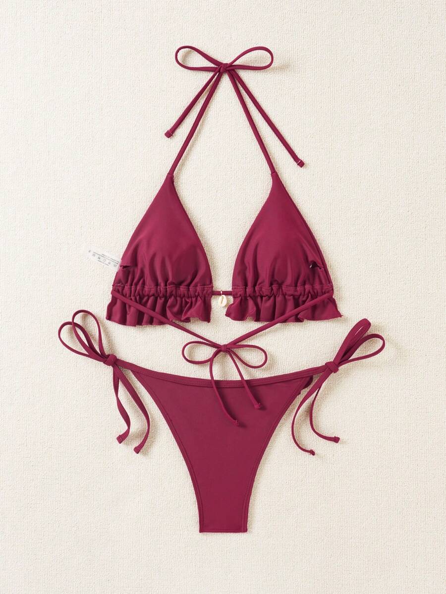 Fırfırlı Askılı Kırmızı Bikini Takımı