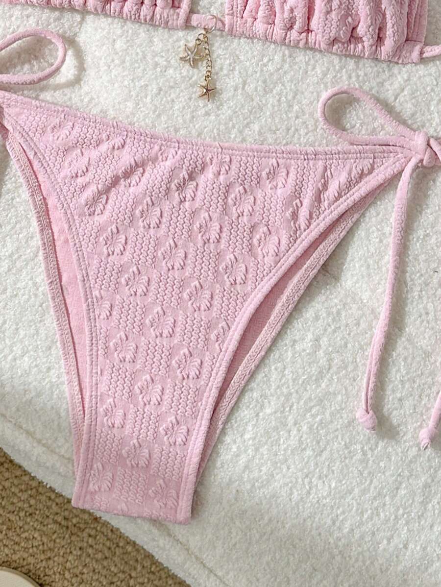 Jakarlı Metal Detaylı Askılı Bikini Takımı