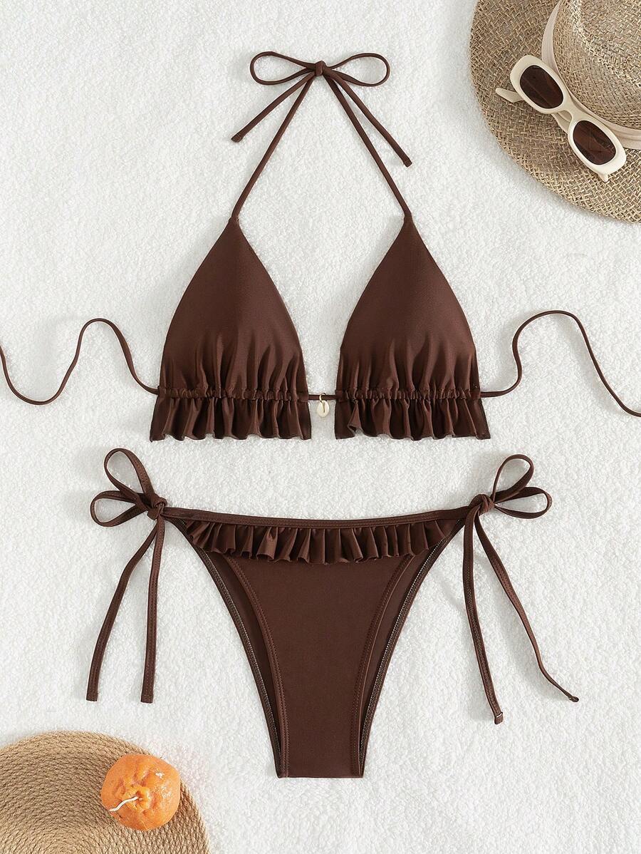 Fırfırlı Askılı Kırmızı Bikini Takımı