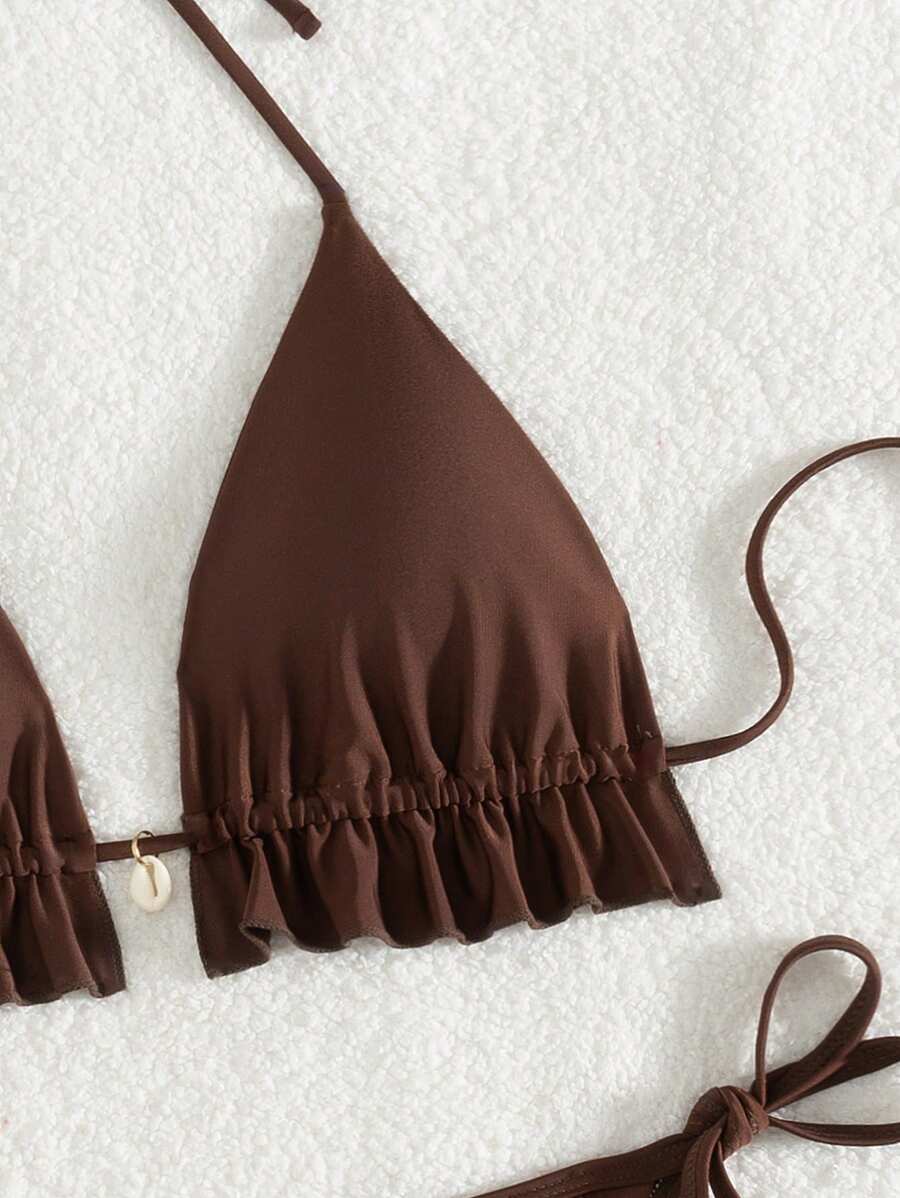 Fırfırlı Askılı Kırmızı Bikini Takımı