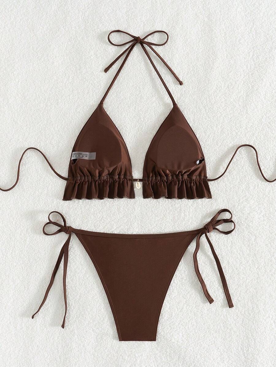 Fırfırlı Askılı Kırmızı Bikini Takımı