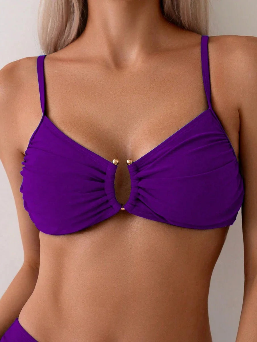 Halka Dantelli Sade Bikini Takımı
