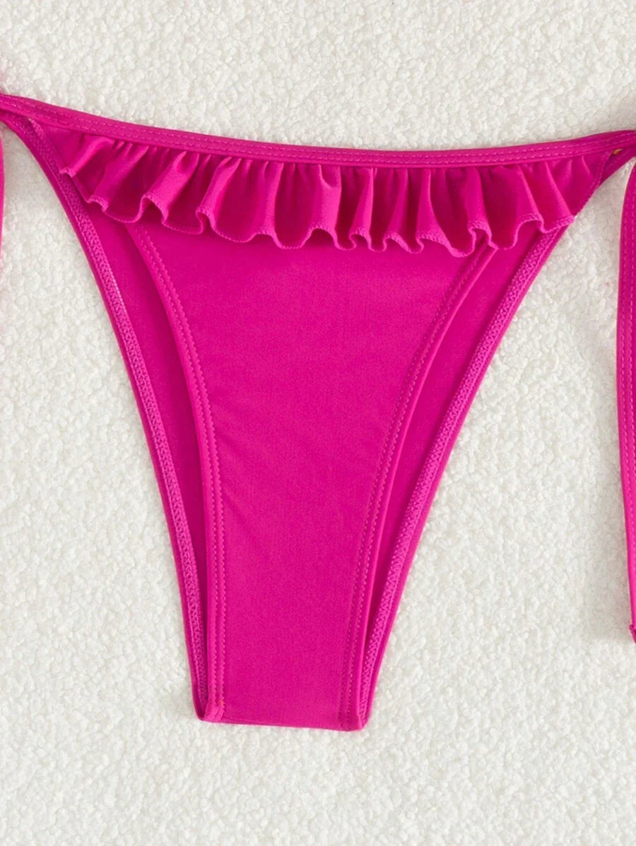 Fırfırlı Askılı Kırmızı Bikini Takımı