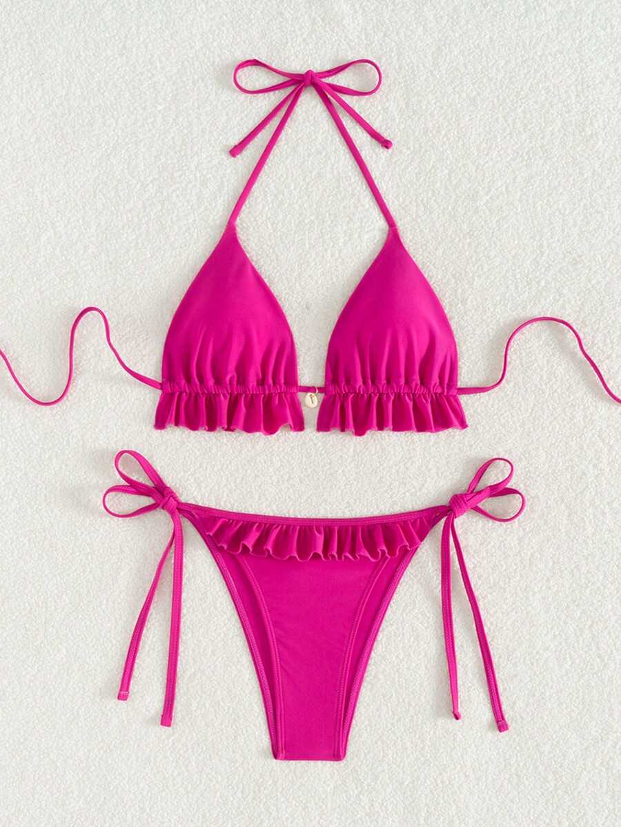 Fırfırlı Askılı Kırmızı Bikini Takımı
