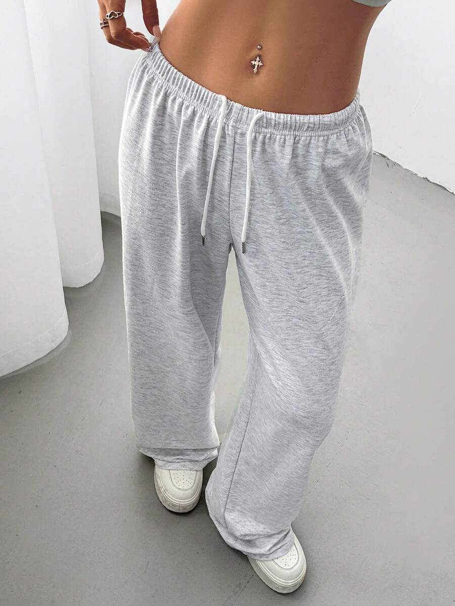 Düz Renk Bağcıklı Bel Düz Paça Jogger Pantolon