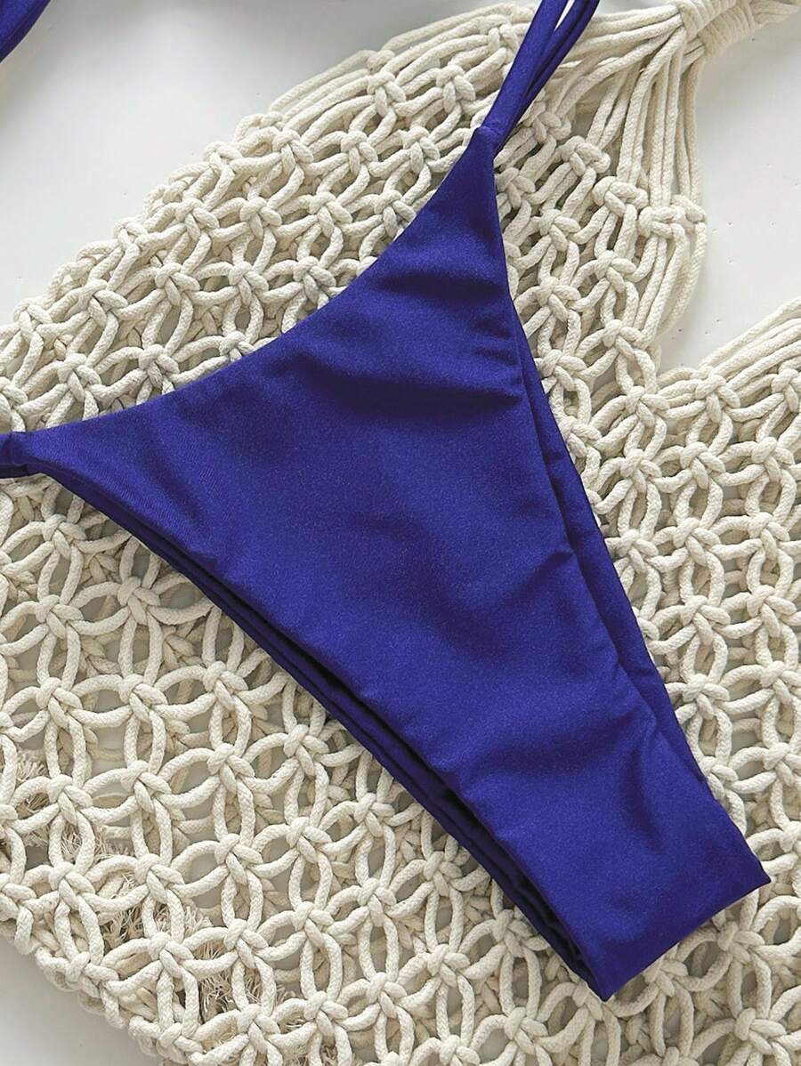 Pembe Straplez Bağcıklı Metal Detaylı Bikini Takımı
