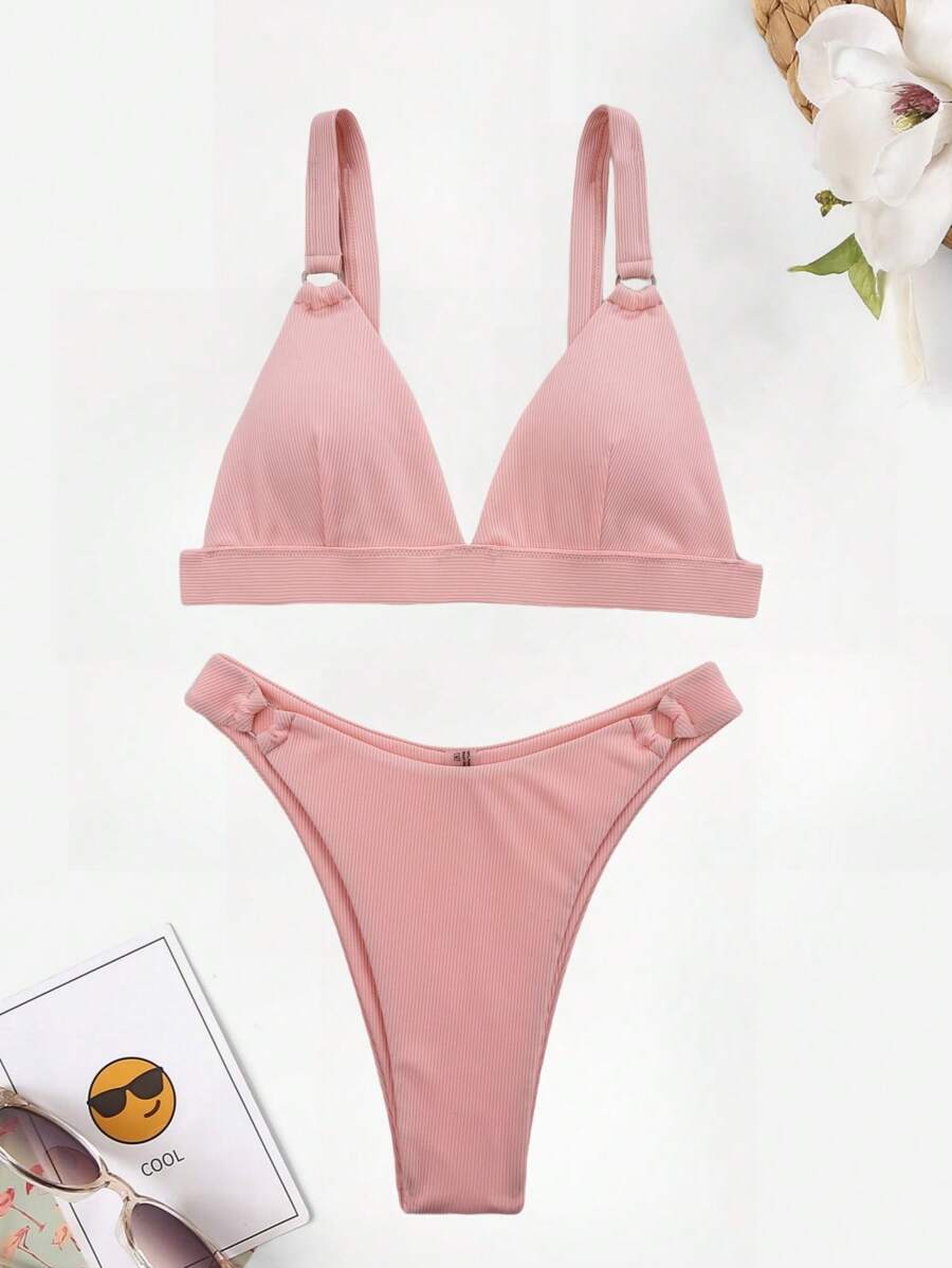 Halka Detaylı Sade Gündelik Bikini Takımı