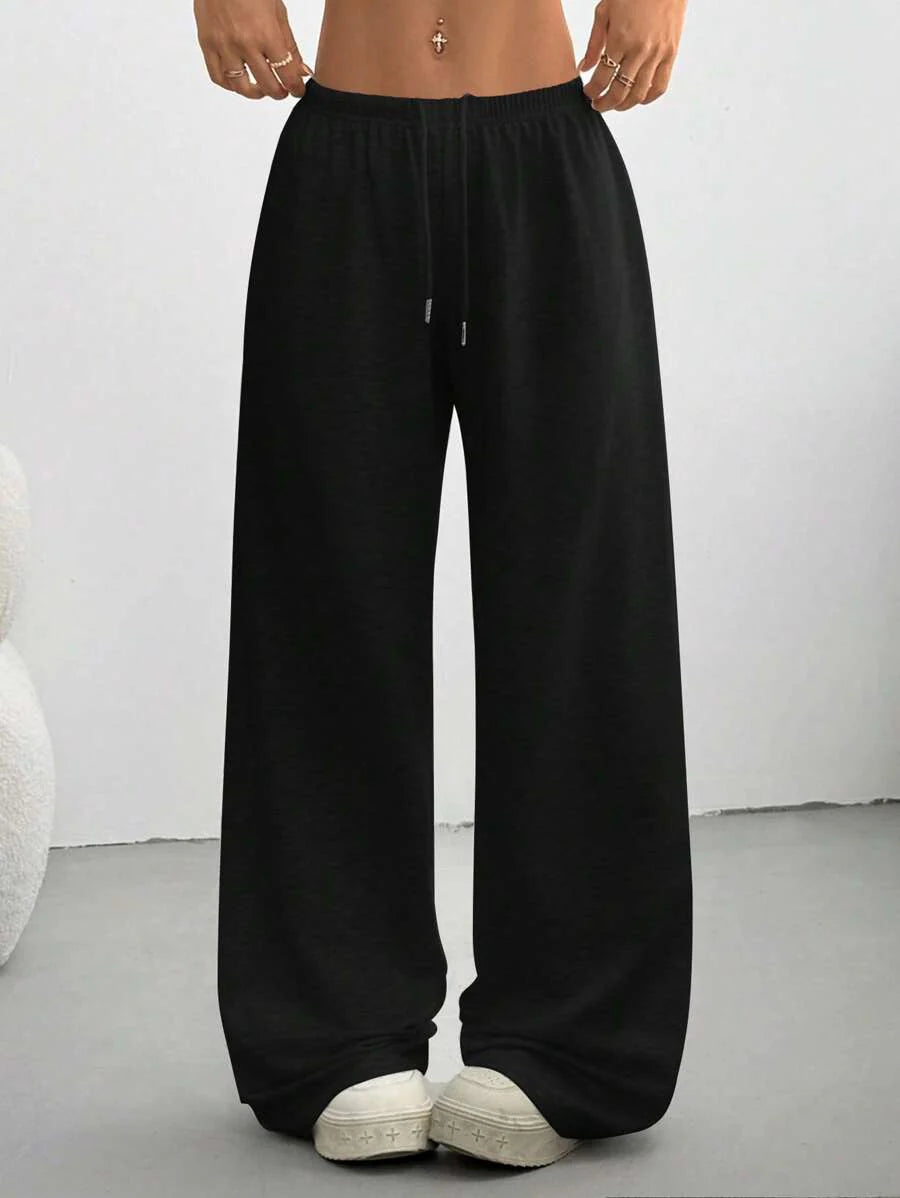 Düz Renk Bağcıklı Bel Düz Paça Jogger Pantolon