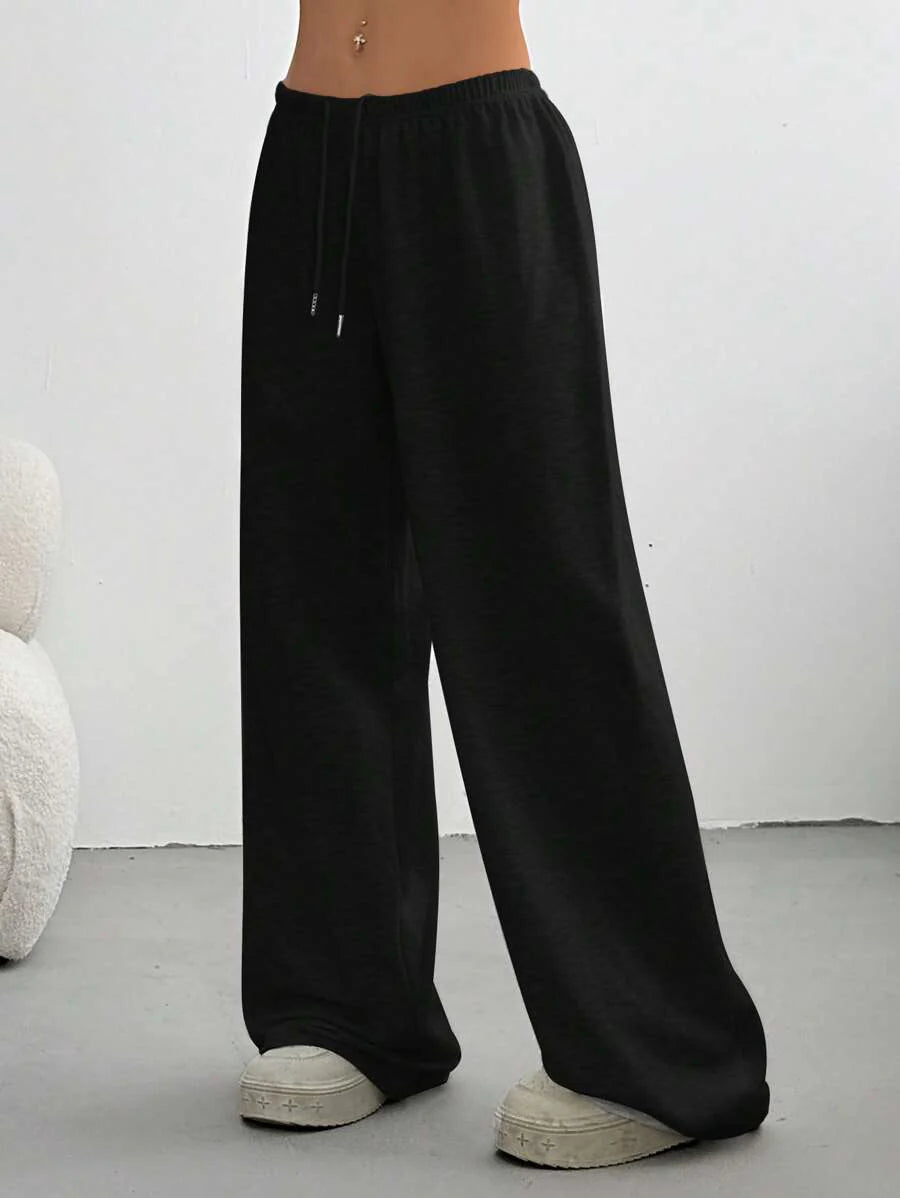 Düz Renk Bağcıklı Bel Düz Paça Jogger Pantolon