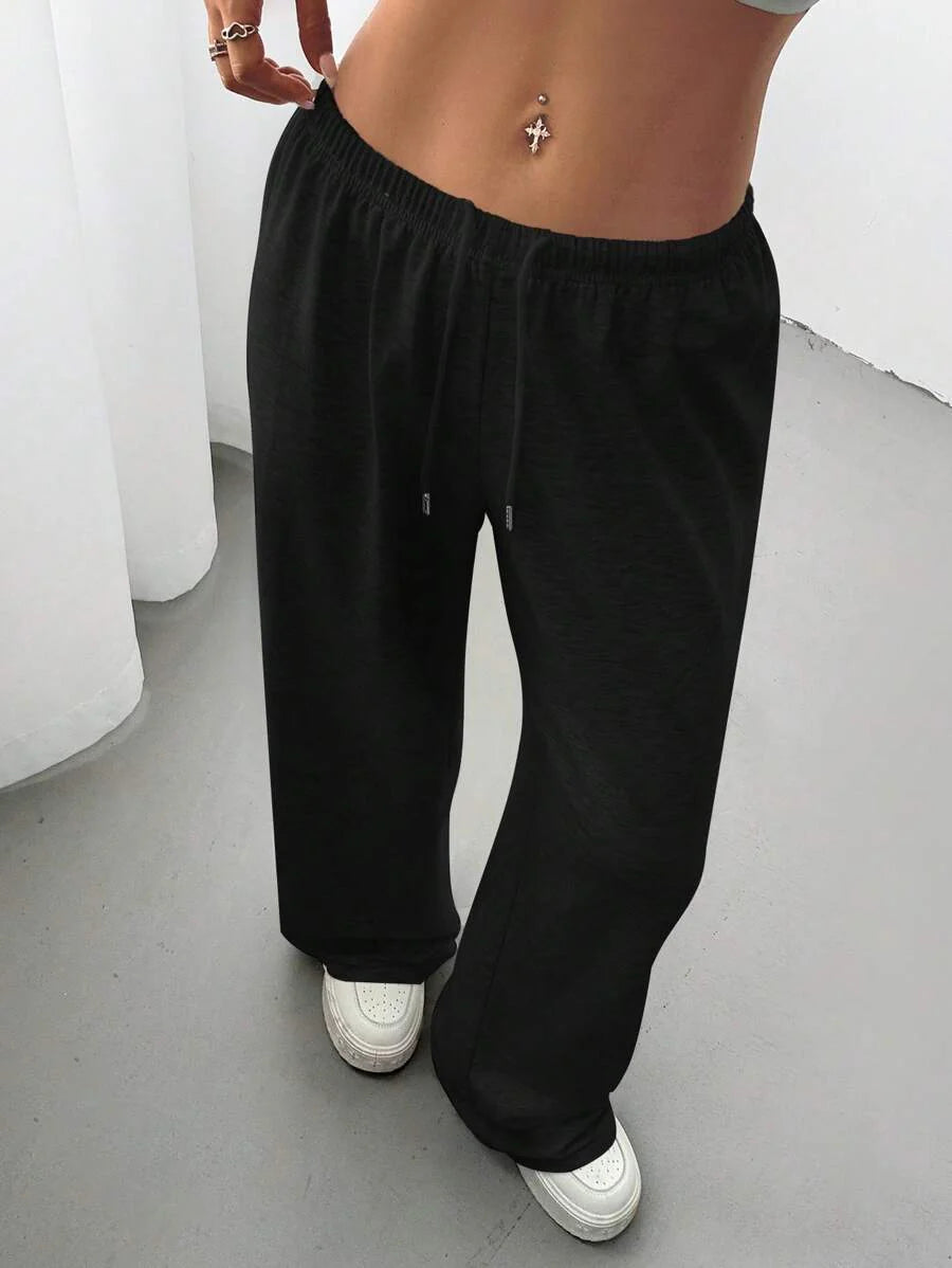 Düz Renk Bağcıklı Bel Düz Paça Jogger Pantolon