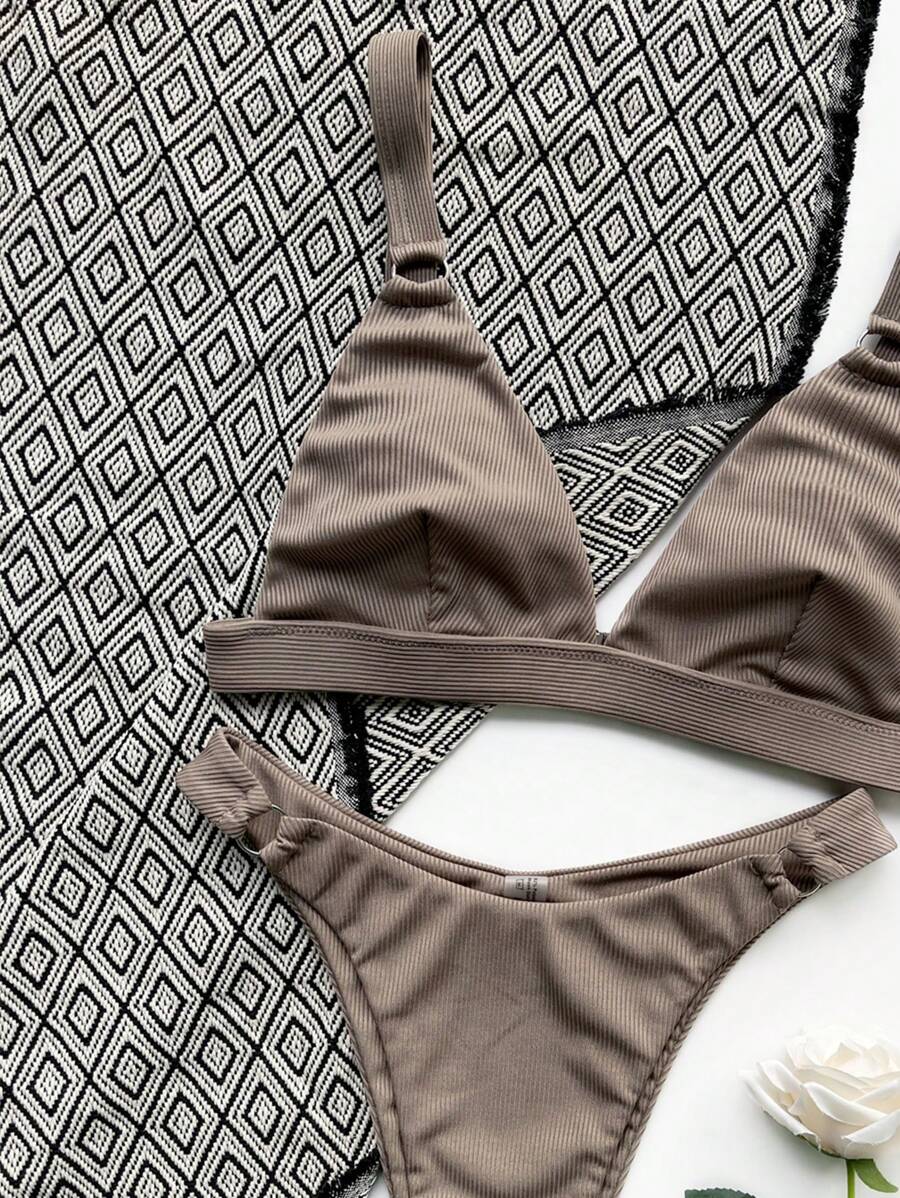 Halka Detaylı Sade Gündelik Bikini Takımı