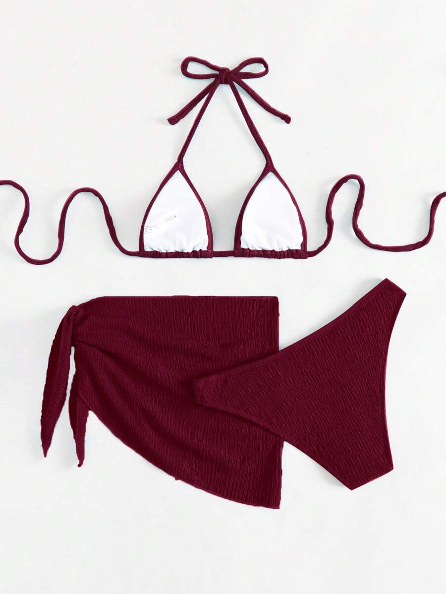 3 Parça Bikini Ve Düğümlü Mini Etek Takımı