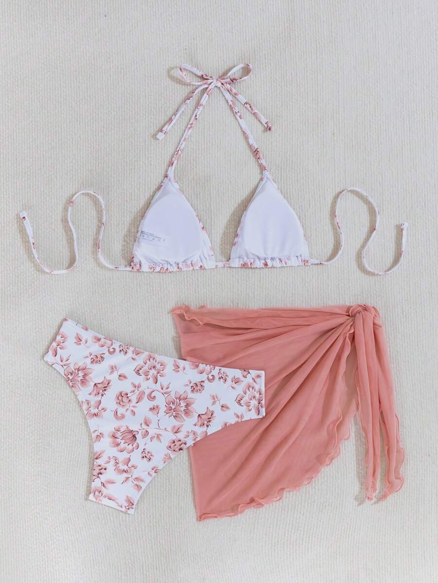 Düğüm Detaylı Çiçek Desenli Bikini Takımı