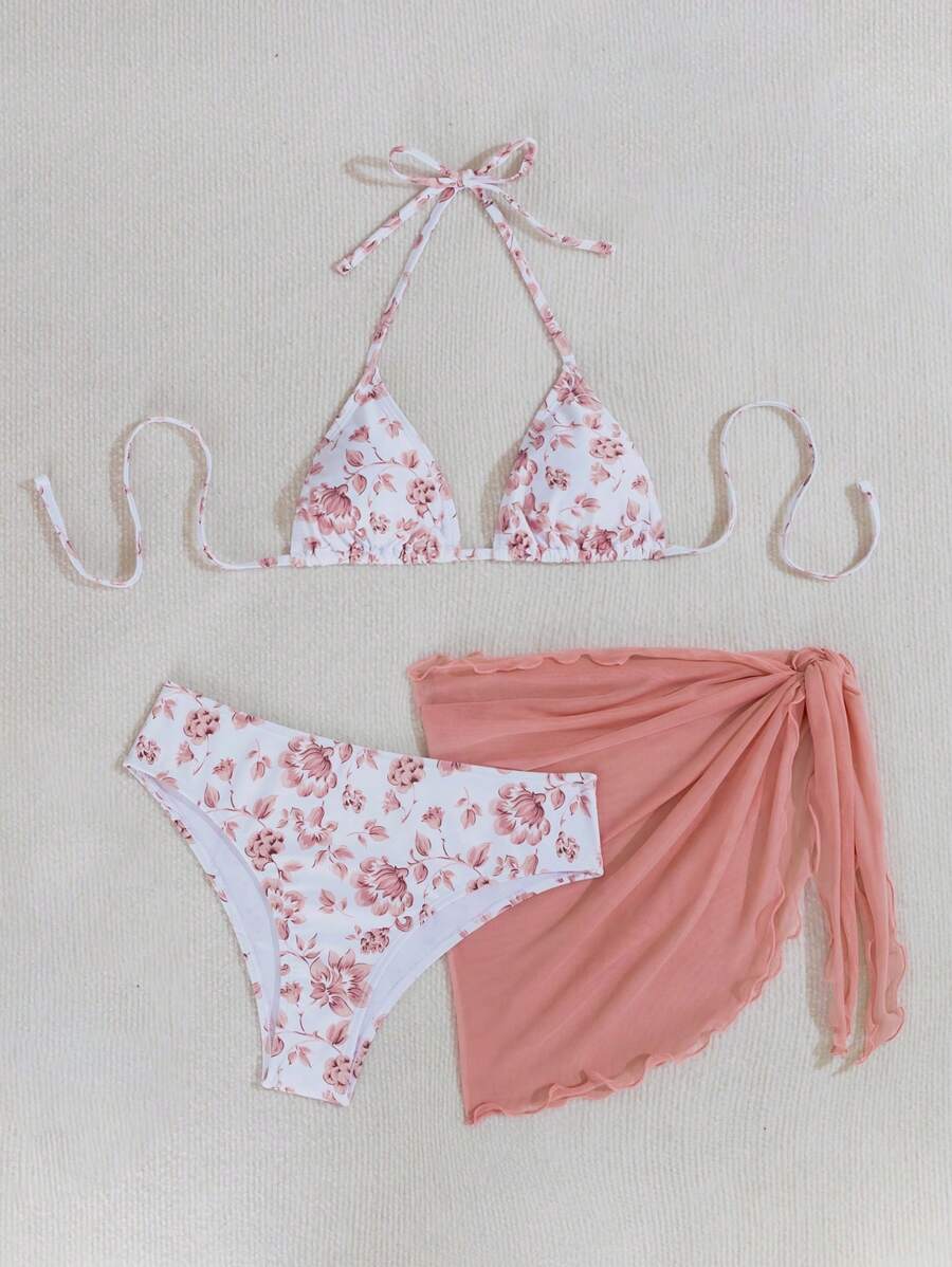 Düğüm Detaylı Çiçek Desenli Bikini Takımı