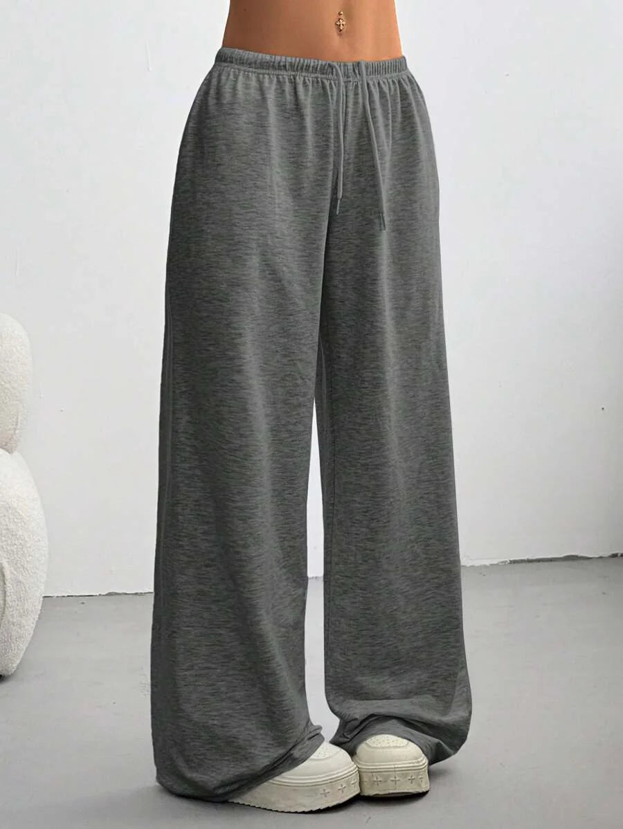 Düz Renk Bağcıklı Bel Düz Paça Jogger Pantolon