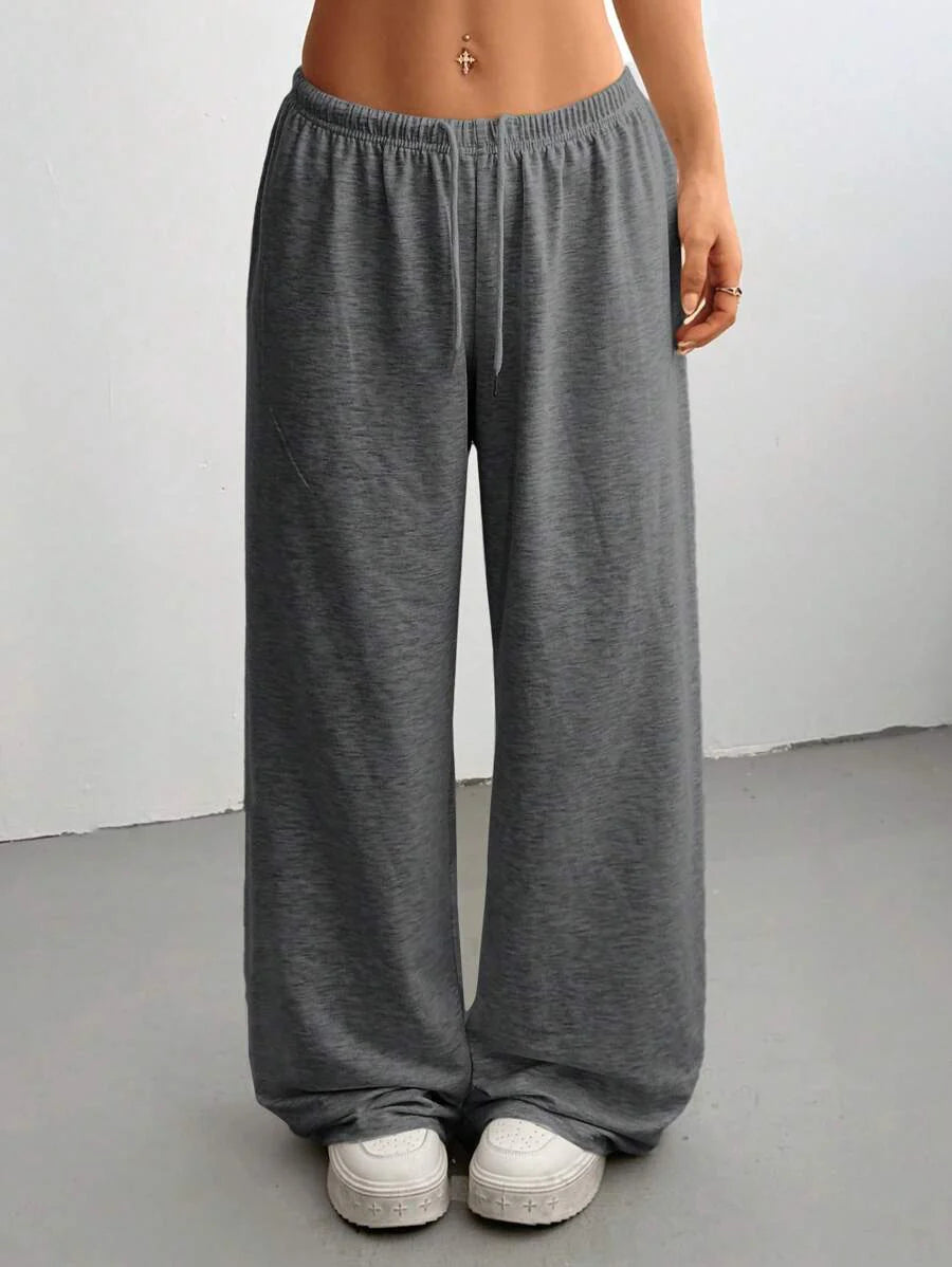 Düz Renk Bağcıklı Bel Düz Paça Jogger Pantolon