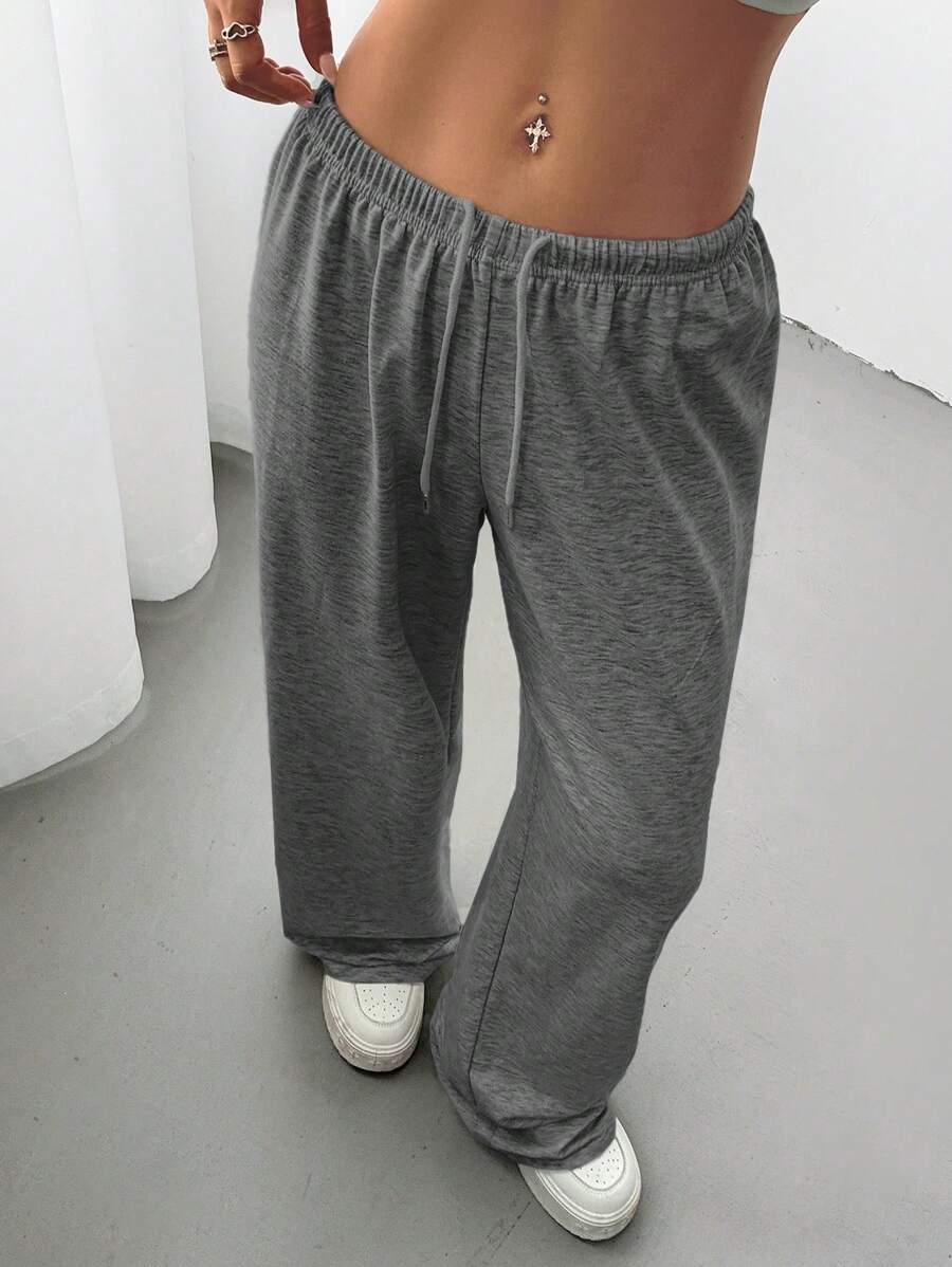 Düz Renk Bağcıklı Bel Düz Paça Jogger Pantolon