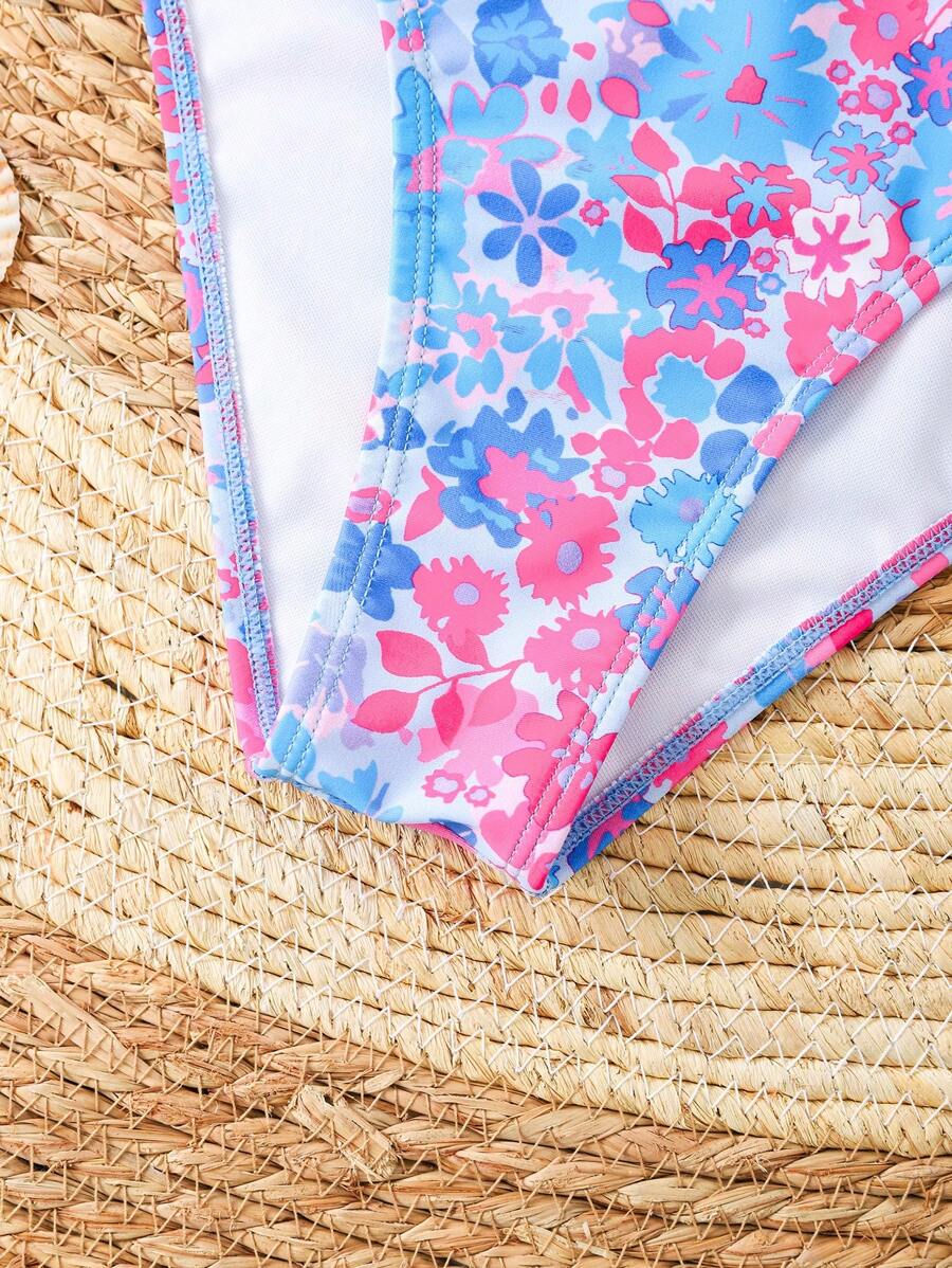 Çiçek Desenli Halter Bağcıklı Bikini Takımı