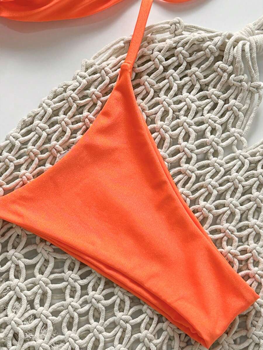 Pembe Straplez Bağcıklı Metal Detaylı Bikini Takımı