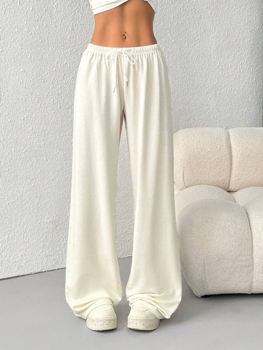 Düz Renk Bağcıklı Bel Düz Paça Jogger Pantolon