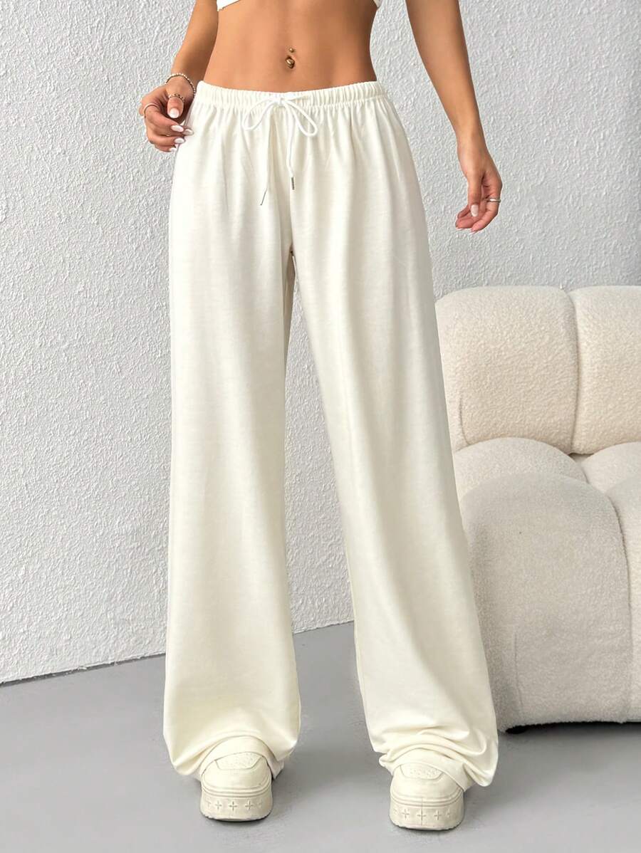 Düz Renk Bağcıklı Bel Düz Paça Jogger Pantolon