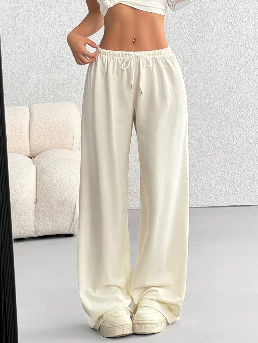 Düz Renk Bağcıklı Bel Düz Paça Jogger Pantolon