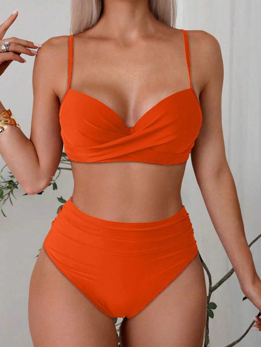 Askılı Yüksek Bel Balenli Bikini Takımı