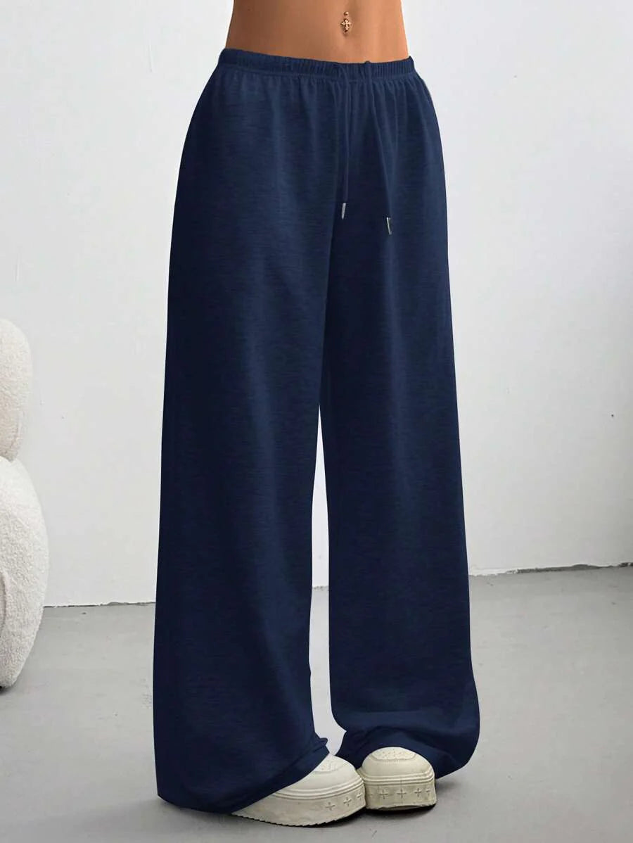 Düz Renk Bağcıklı Bel Düz Paça Jogger Pantolon