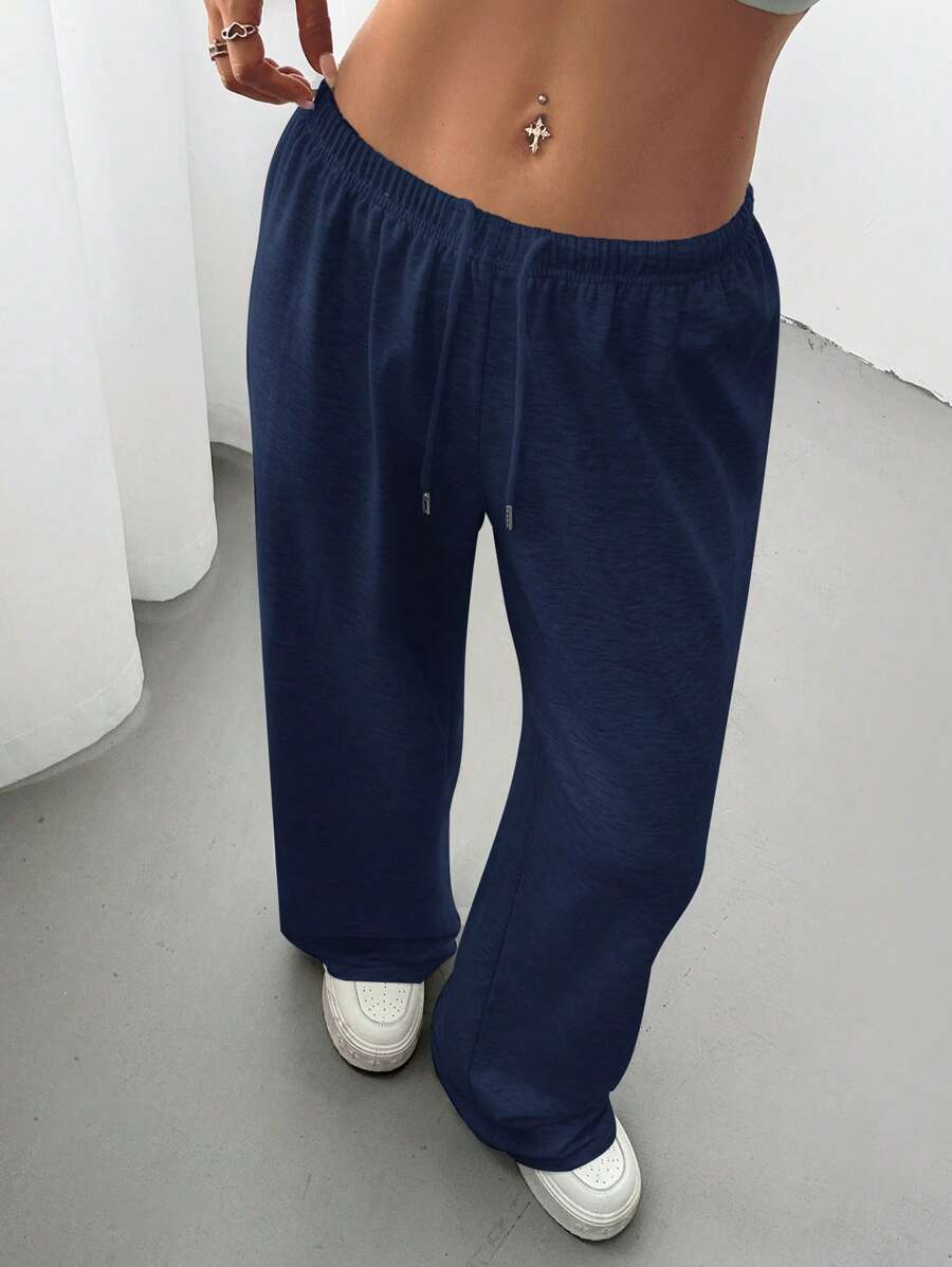 Düz Renk Bağcıklı Bel Düz Paça Jogger Pantolon