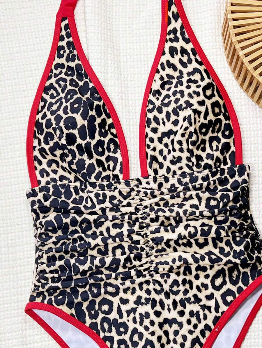 Halter Yaka Sade Tek Parça Mayo