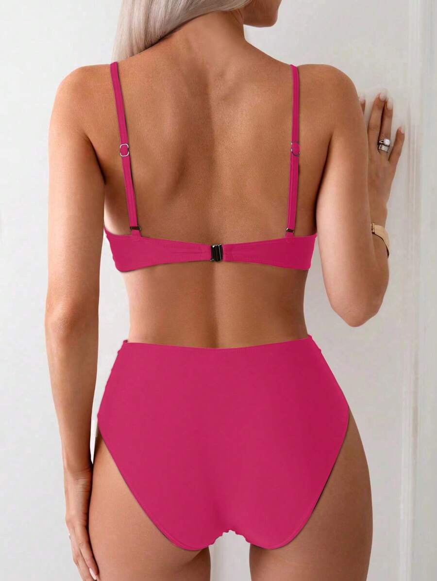 Askılı Yüksek Bel Balenli Bikini Takımı