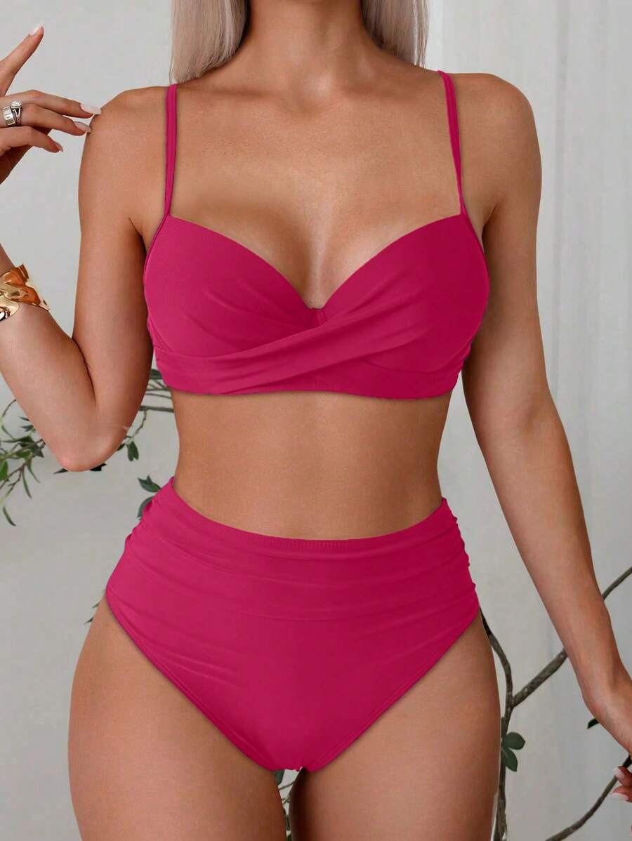 Askılı Yüksek Bel Balenli Bikini Takımı