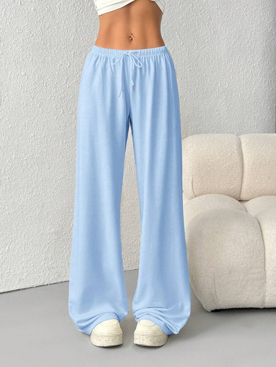 Düz Renk Bağcıklı Bel Düz Paça Jogger Pantolon