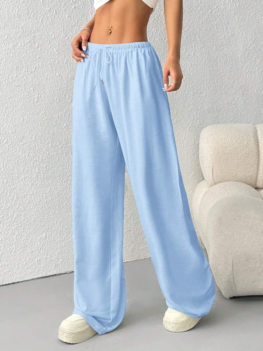 Düz Renk Bağcıklı Bel Düz Paça Jogger Pantolon