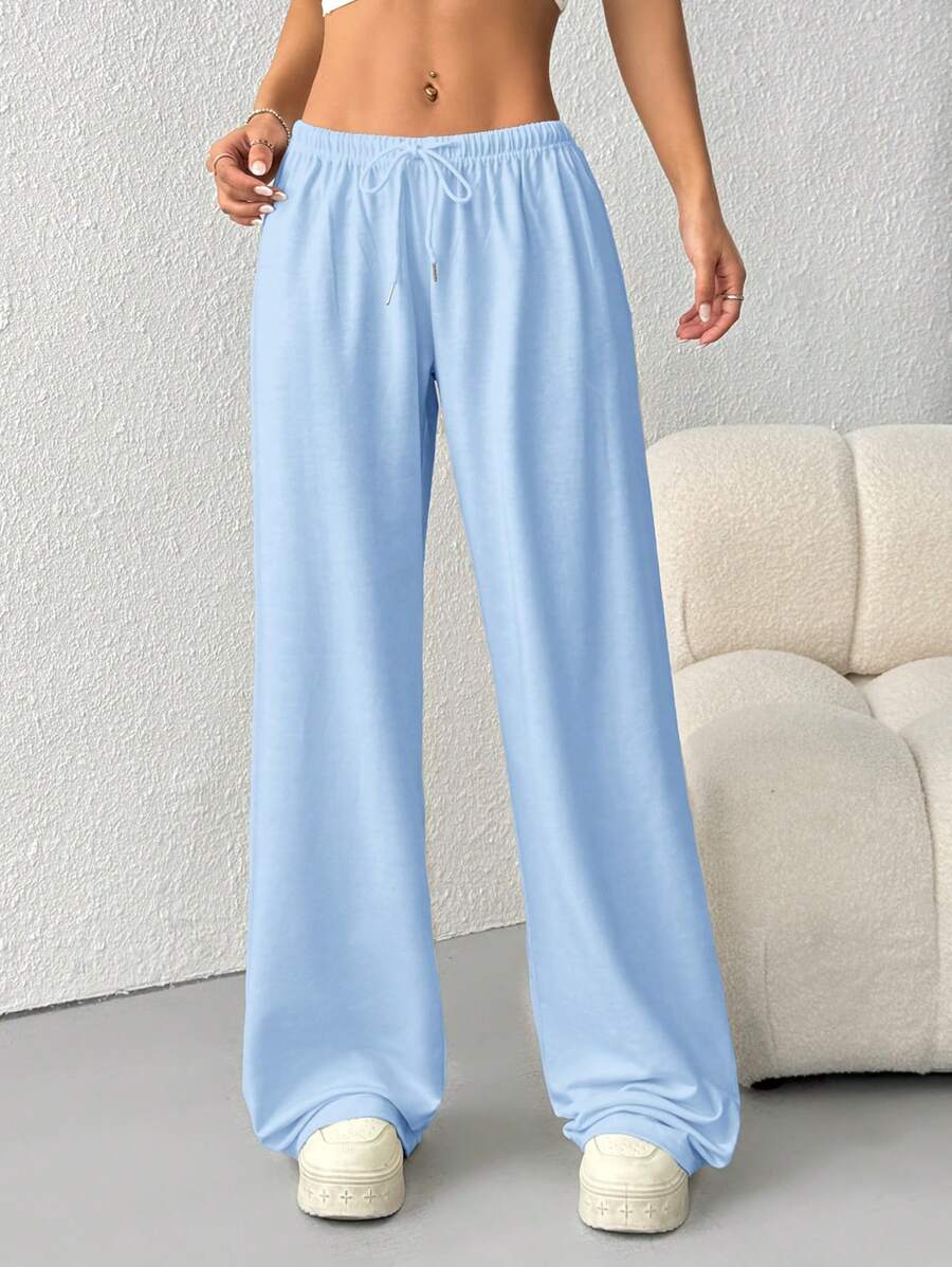 Düz Renk Bağcıklı Bel Düz Paça Jogger Pantolon