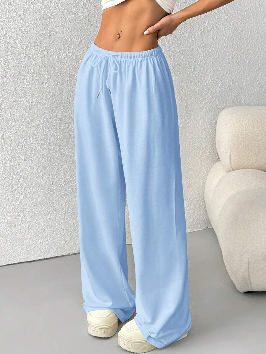 Düz Renk Bağcıklı Bel Düz Paça Jogger Pantolon