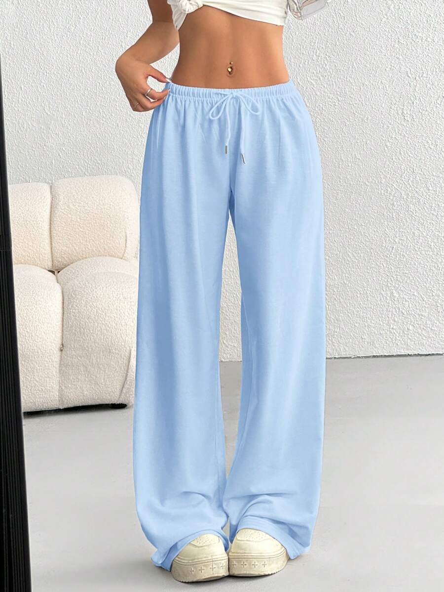 Düz Renk Bağcıklı Bel Düz Paça Jogger Pantolon
