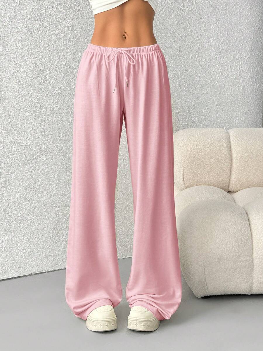 Düz Renk Bağcıklı Bel Düz Paça Jogger Pantolon