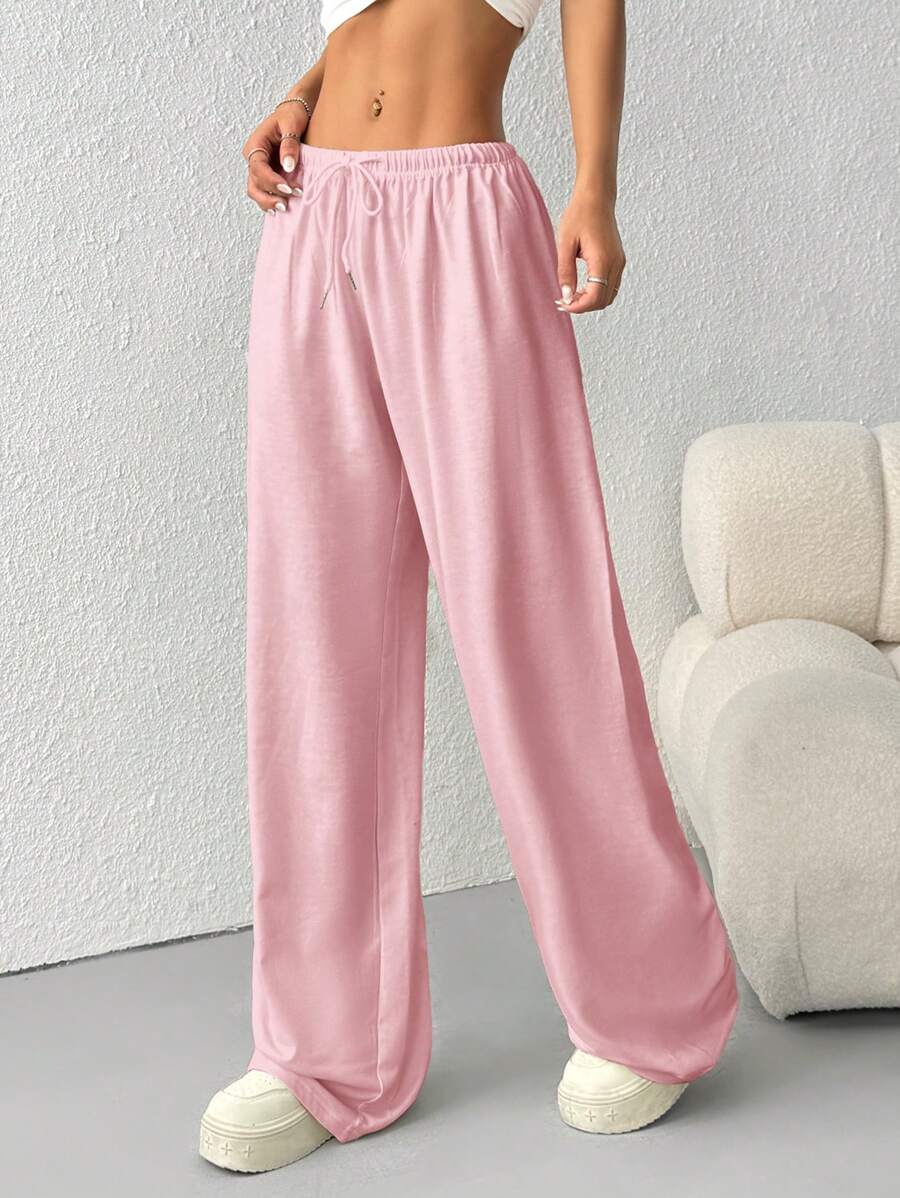 Düz Renk Bağcıklı Bel Düz Paça Jogger Pantolon