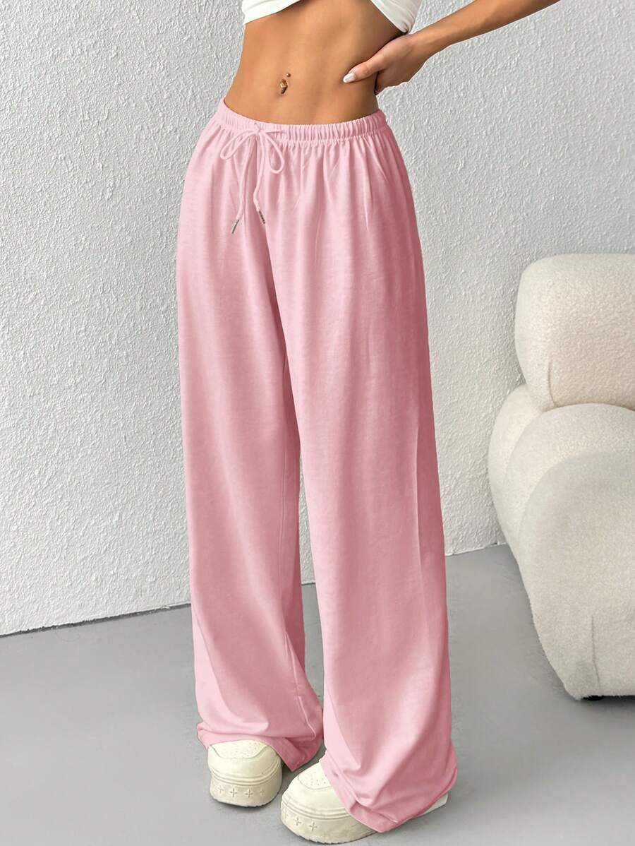 Düz Renk Bağcıklı Bel Düz Paça Jogger Pantolon